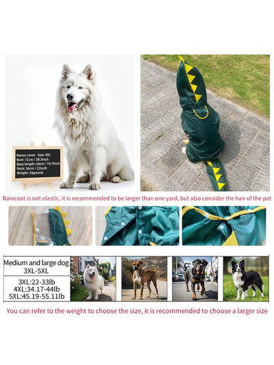 Cartoon Dinosaur Printed Full-Covered Waterproof Pet Raincoat for Small and Large Dogs - Ideal for Outdoor Activities