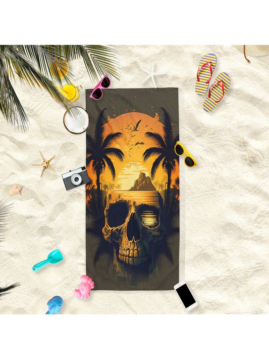 Crafted for beachgoers, this Skull &amp; Palm Beach Towel boasts sand-resistant, quick-drying, and absorbent qualities. Enjoy a comfortable day at the beach without worrying about pesky sand sticking onto your towel. With its quick-drying feature, you can pack up and go in no time. Stay dry and stylish with this must-have beach essential.