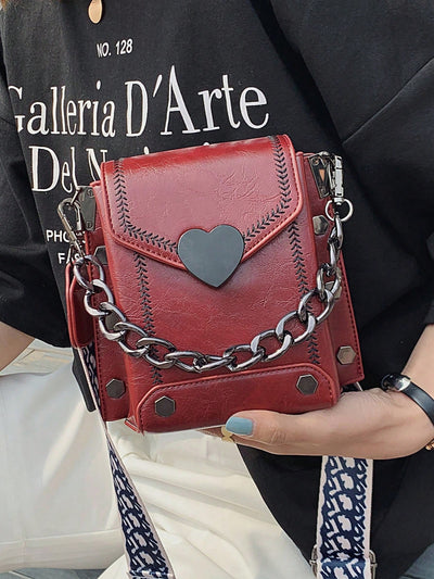 Chic Heart-Shaped Mini Square Bag with Thick Chain Strap – Perfect for Casual Outings and Stylish Events