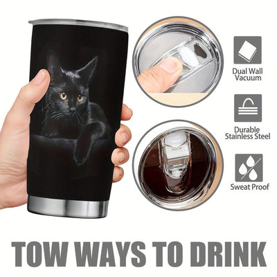 Cute Black Cat Print Stainless Steel Tumbler - Perfect Gift for Cat Lovers!