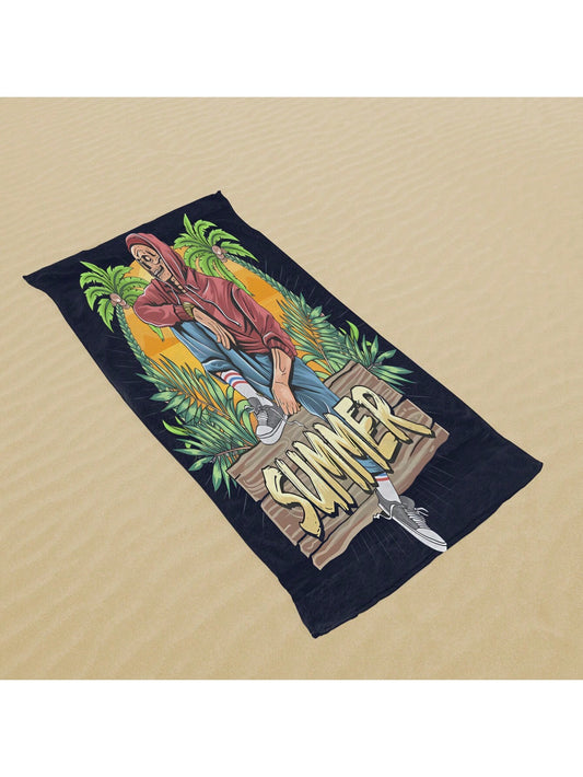 Cartoon Skull Pattern Beach Towel: Sand Resistant, Quick Drying, Soft and Absorbent - Perfect for Sports, Yoga, Hiking, and Travel