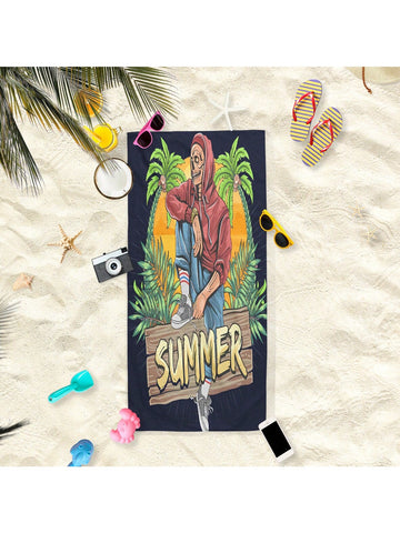 Cartoon Skull Pattern Beach Towel: Sand Resistant, Quick Drying, Soft and Absorbent - Perfect for Sports, Yoga, Hiking, and Travel