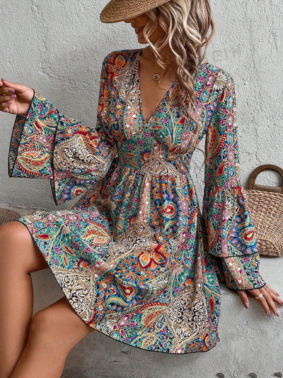 Summer Blossom: Women's Floral Print V-Neck Dress