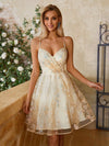 Chic & Charming Yellow Sparkly Lace-Up Camisole Gown for Elegant Occasions