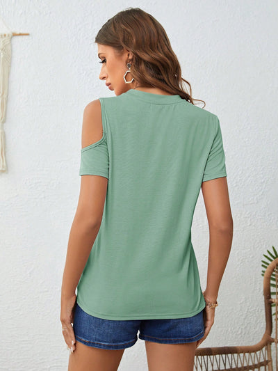 Chic Camo Cutout: Women's Summer Open Shoulder T-Shirt