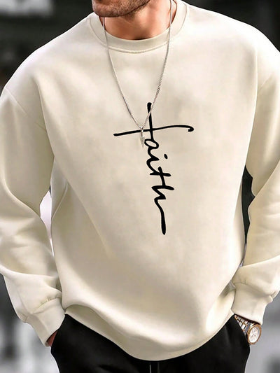 Casual Round Neck Sweatshirt for Men - Bold Printed Letters