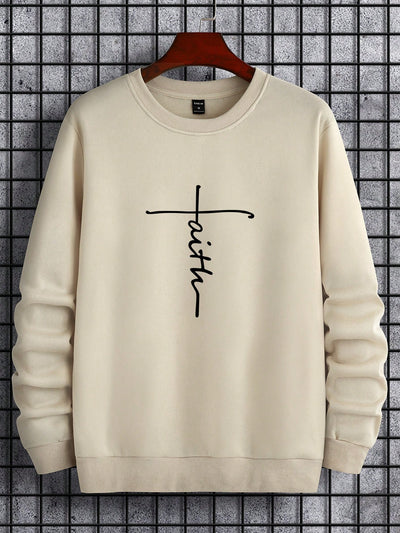 Casual Round Neck Sweatshirt for Men - Bold Printed Letters