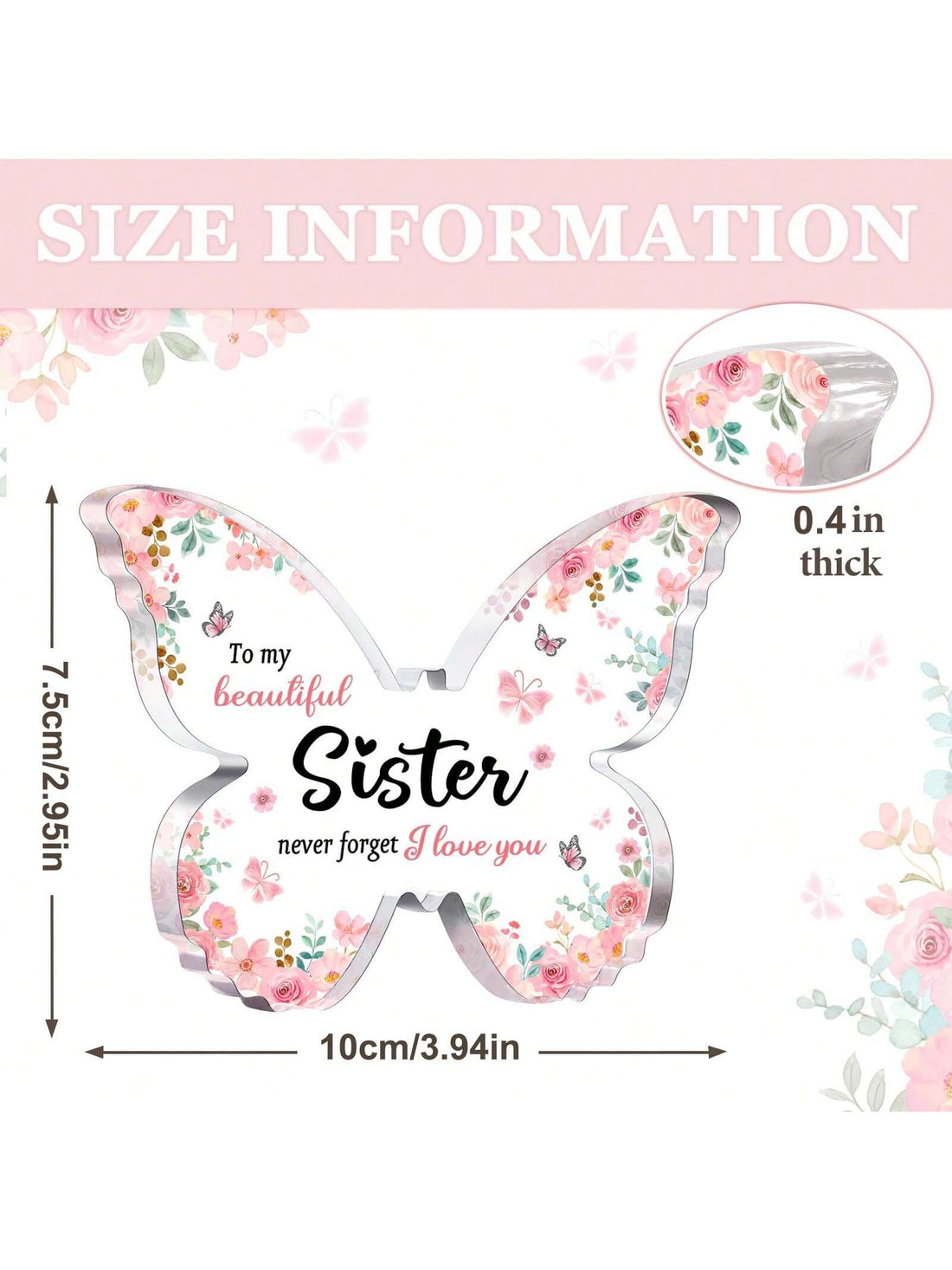 Celebrate sisterhood with our Elegant Acrylic Butterfly Plaque, perfect for special occasions! This unique gift adds a whimsical touch to any room and showcases your love for your sister. Made of high-quality acrylic, it's a beautiful and lasting token of your bond (and sisterly love).