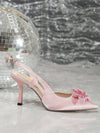 Pink Flower Delight: Silk Dress, Rhinestone Clutch, and High Heeled Sandals Set