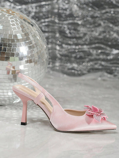 Pink Flower Delight: Silk Dress, Rhinestone Clutch, and High Heeled Sandals Set