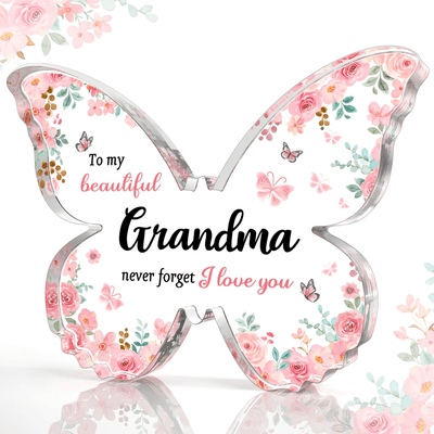 Birthday, Mothers Day and Christmas Gift: Beautiful Butterfly Shaped Acrylic Plaque Keepsake for Grandma