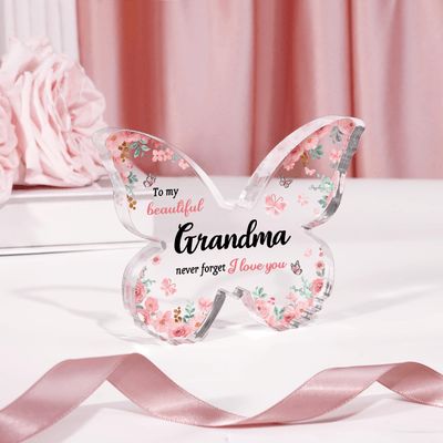 Birthday, Mothers Day and Christmas Gift: Beautiful Butterfly Shaped Acrylic Plaque Keepsake for Grandma