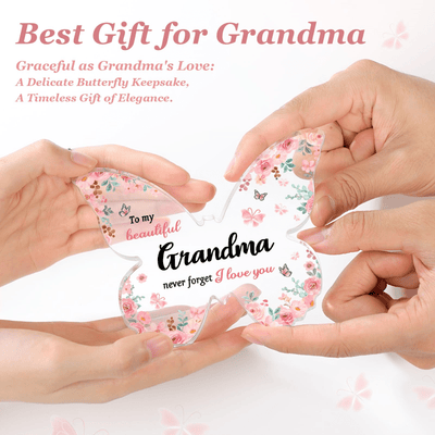 Birthday, Mothers Day and Christmas Gift: Beautiful Butterfly Shaped Acrylic Plaque Keepsake for Grandma