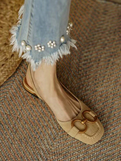 Chic Backless Strap Sandals with Metal Buckle - Trendy Low Chunky Heel for Spring/Summer