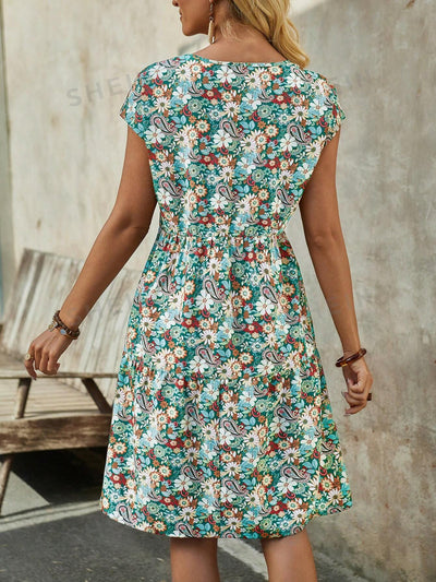 Women's Floral Summer Midi Dress: Short Sleeve Style