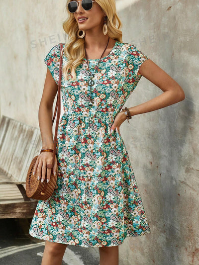 Women's Floral Summer Midi Dress: Short Sleeve Style