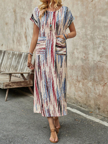 Stylish and Colorful: Women's Double Pocket Striped Long Summer Dress