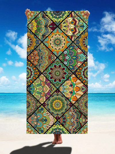 Peacock Wreath Ultrafine Fiber Beach Mat and Towel: Quick-Dry, Highly Absorbent, Multipurpose Outdoor Essential