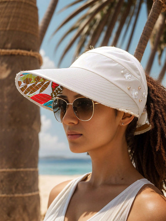 Stay stylish and protected from the sun with our Ultimate Stylish Sun Protection Hat! Specifically designed for women's outdoor adventures, it features a convenient ponytail hole and elegant faux pearl decoration. Keep cool and comfortable while looking effortlessly chic.