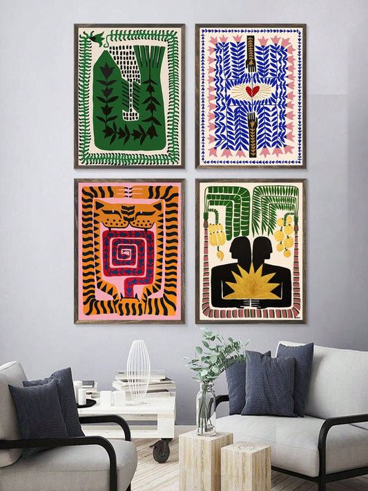 4-Piece Set: Bold Nordic Style Ancient Egypt Tiger Leopard Art Posters