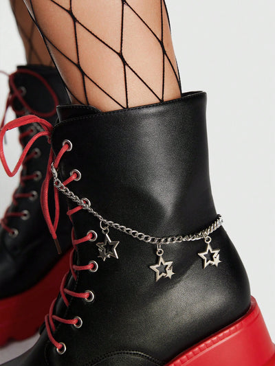 Edgy Elegance:Grunge Punk Women's Chunky High Heel Ankle Boots with Chain Detail