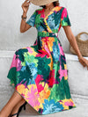 Blooming Beauty: Women's Botanical Print Pleated Short Sleeve Dress