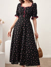 Floral Charm: Women's Sweetheart Neckline Ruffled Sleeve Dress