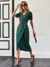 Vintage Vibe Wrap Dress: Button-Adorned Style for Women