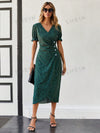 Vintage Vibe Wrap Dress: Button-Adorned Style for Women