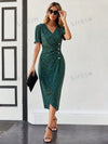 Vintage Vibe Wrap Dress: Button-Adorned Style for Women