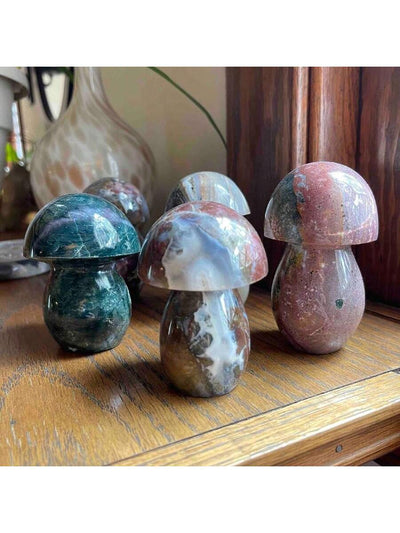 Crystal Magic Wand: Natural Ocean Jasper Mushroom Quartz Crystal Home Decor