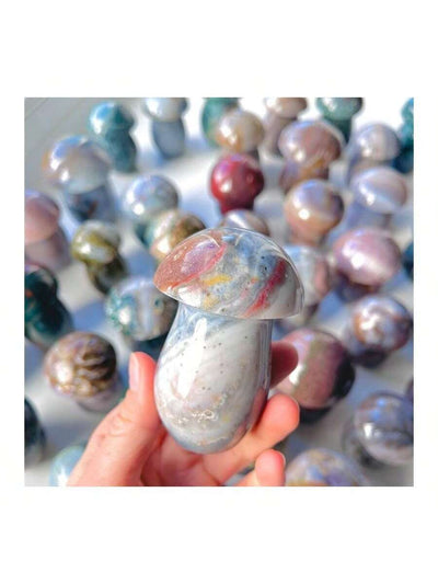 Crystal Magic Wand: Natural Ocean Jasper Mushroom Quartz Crystal Home Decor