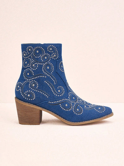 Upgrade your shoe game with our Embroidered Rhinestone Blue Short Boots. These stylish boots are not only chic but also provide ultimate comfort for all-day wear. The intricate embroidery and sparkling rhinestones add a touch of glamour to this wardrobe staple. Elevate your style with these must-have boots.