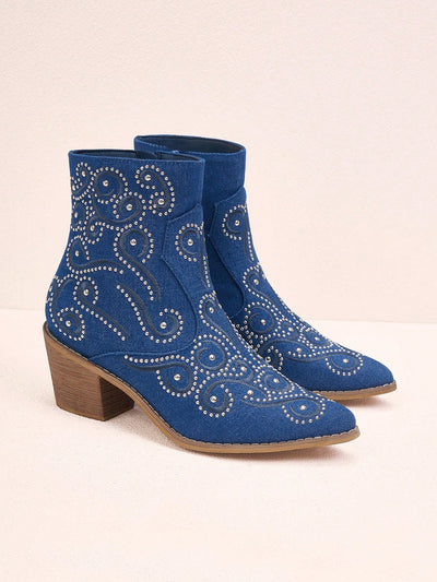 Embroidered Rhinestone Blue Short Boots: A Chic and Comfortable Style Staple