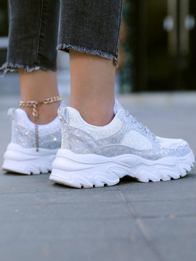 Sparkle in Style: Glitter Lace-Up Sports Shoes for Women