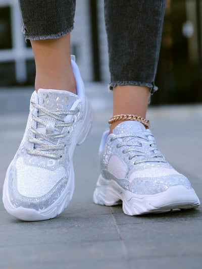 Sparkle in Style: Glitter Lace-Up Sports Shoes for Women