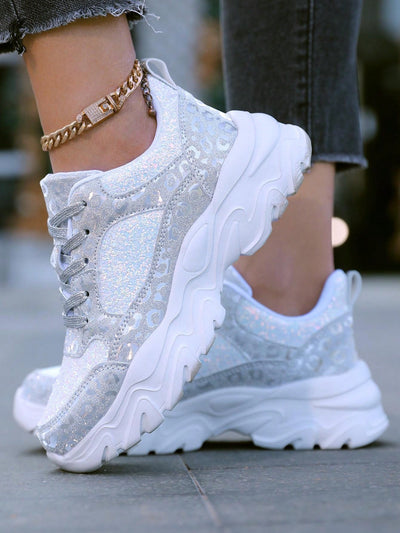 Sparkle in Style: Glitter Lace-Up Sports Shoes for Women