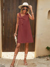 Chic Lace Splicing Dress with Asymmetrical Collar - Tie Waist Style