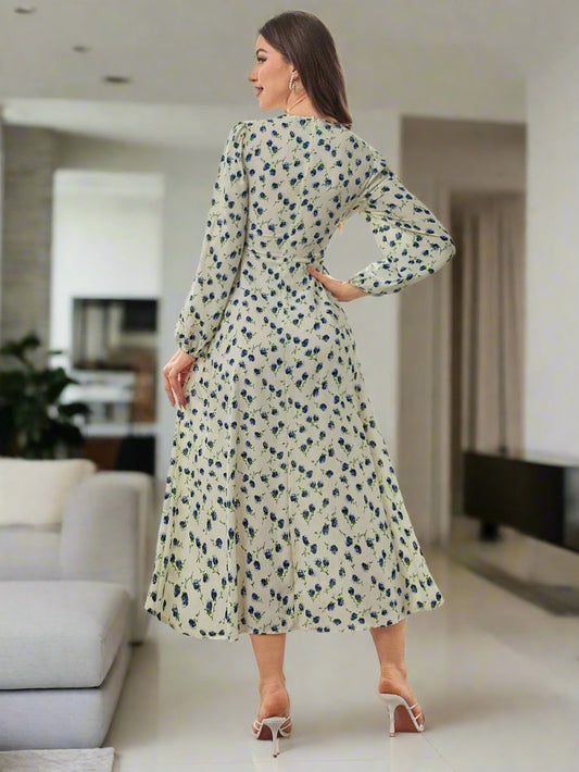 Chic Floral Lantern Sleeve Dress for Effortless Elegance