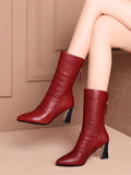 Elevate your style with these chic red mid-calf boots. Designed for both adventurous outings and romantic evenings, they offer both fashion and function. With sturdy construction and eye-catching color, these boots are perfect for all your outdoor excursions and date nights. Upgrade your wardrobe and elevate your experiences with these stylish boots.