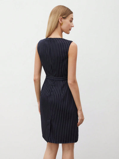 Chic Striped Sleeveless Work Dress for Effortless Office Elegance