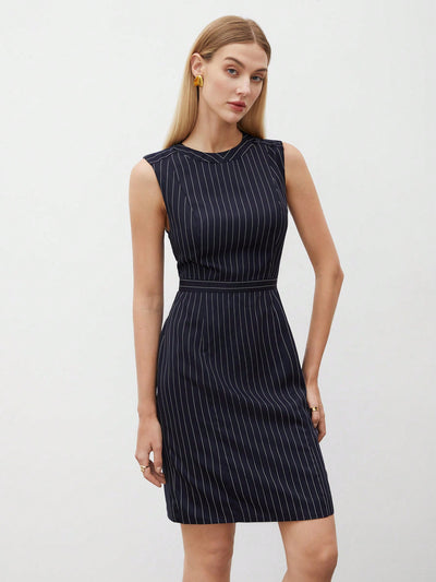 Chic Striped Sleeveless Work Dress for Effortless Office Elegance