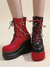 2024 Autumn and Spring New Punk Style Starry Sky Ankle Boots - Red and Black