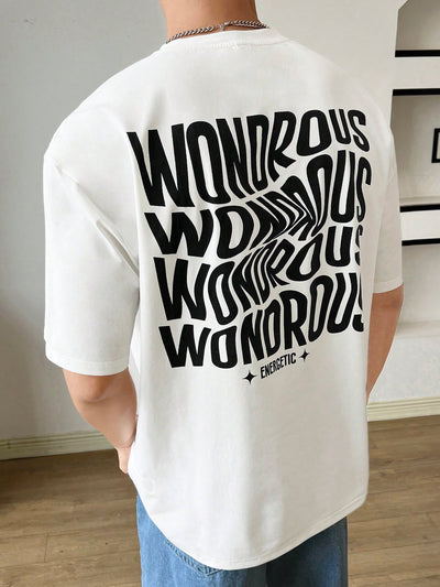 Men's Baggy Crew Neck Slogan Tee: Casual Korean Fashion Summer Knit Top