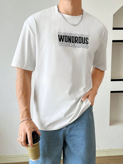 Men's Baggy Crew Neck Slogan Tee: Casual Korean Fashion Summer Knit Top