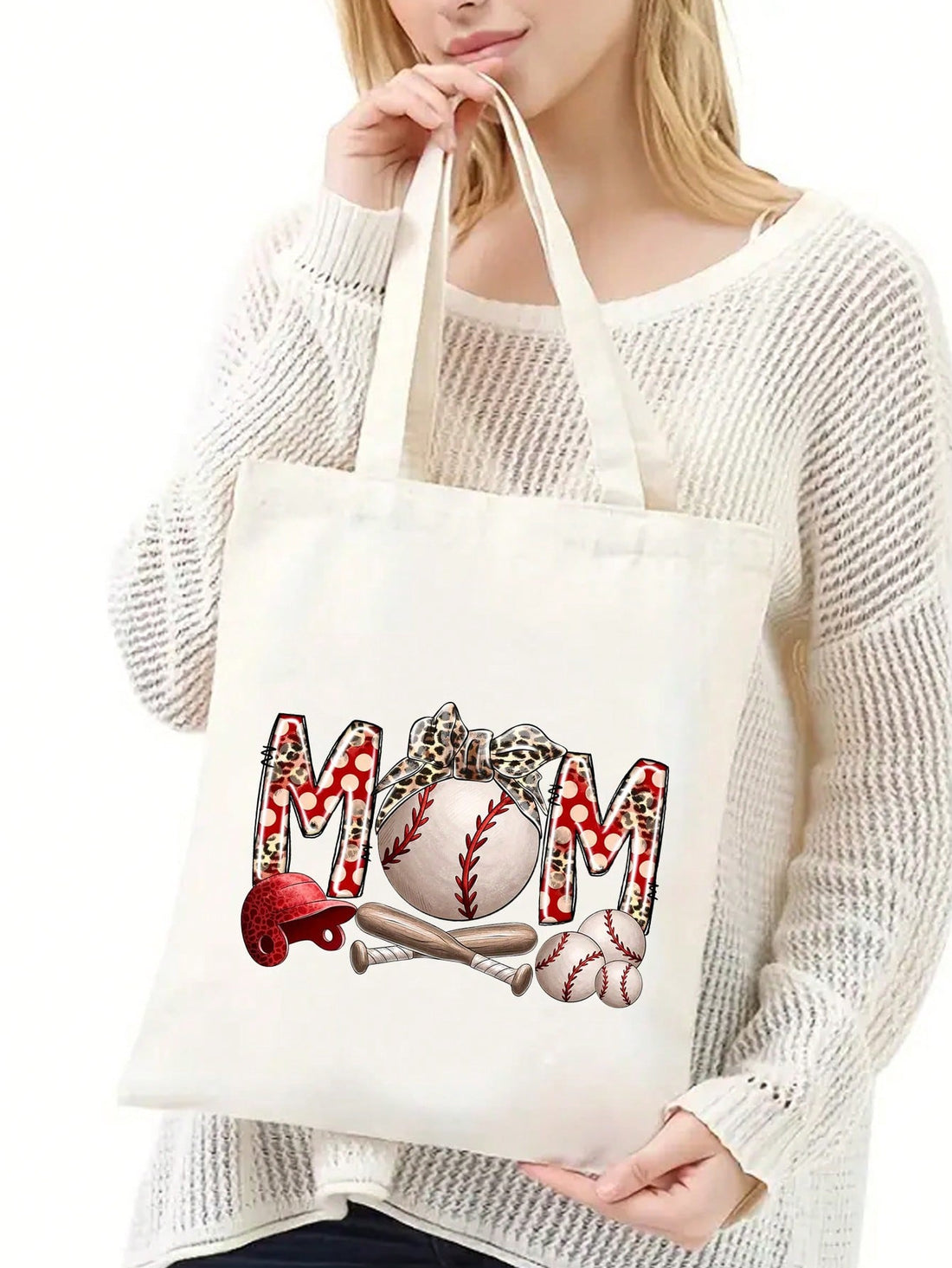 Stylish Mom Baseball Printed Tote Bag - Perfect for Shopping and Daily Use