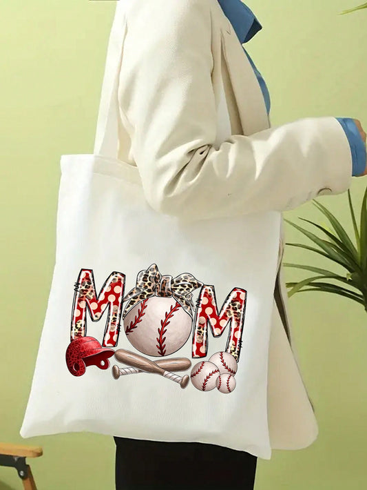 Stylish Mom Baseball Printed Tote Bag - Perfect for Shopping and Daily Use