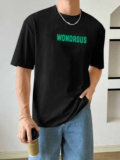 Men's Baggy Crew Neck Slogan Tee: Casual Korean Fashion Summer Knit Top