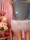 Glamorous Metallic Tube Dress with Fuzzy Trim Hem