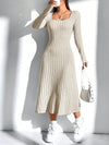 Women's Ribbed Turtleneck Long Sleeve Dress - Effortless Style & Comfort